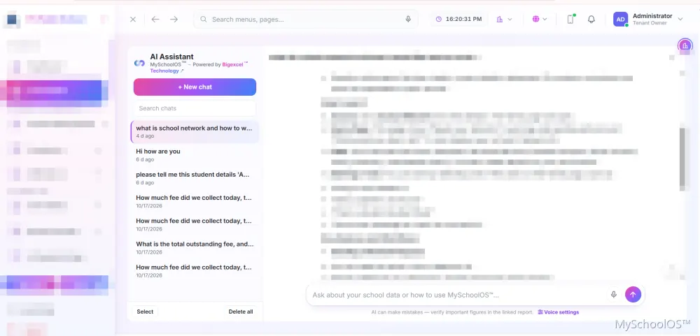 MySchoolOS AI Assistant screen